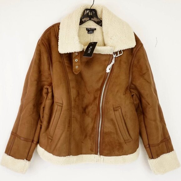 City Chic JKT Sherpa Hunter Jacket in Caramel - Picture 1 of 3